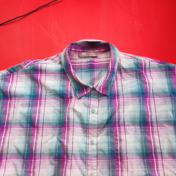 Lee Raiders western button down sleeveles shirt blue purple plaid women's siz 2X - Picture 2 of 6